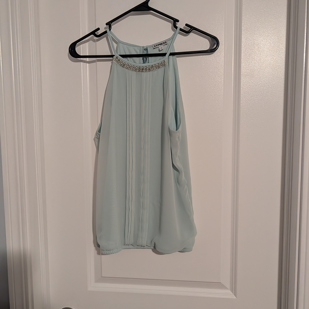Express Sky Blue Halter Blouse with Embellishments